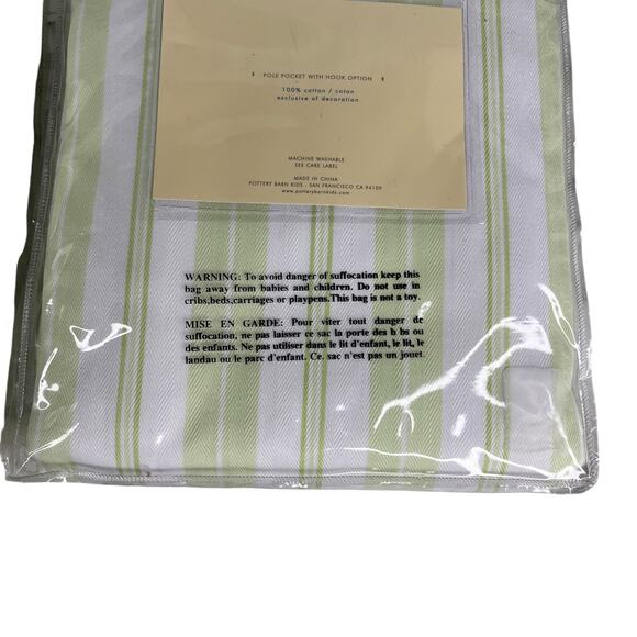 Lot of 2 Pottery Barn Kids Variegated Strip Panels 63" x 44" Green White New - Picture 4 of 15